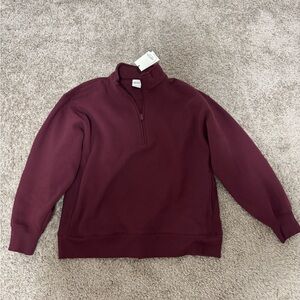 NWT Aritzia Cozy Sweatfleece Boyfriend 1/2 Zip - Sumac Burgundy Maroon Medium